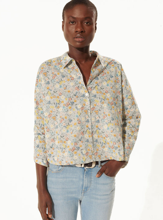 Cotélac Liberty Print Fleurs en Boutons Shirt - Gris Bleu Fleuri