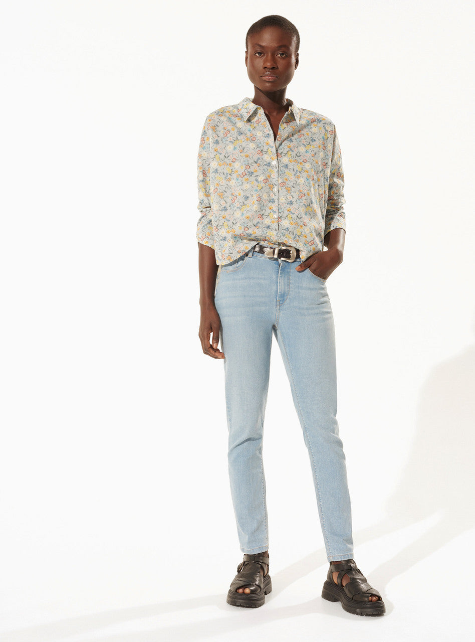 Cotélac Liberty Print Fleurs en Boutons Shirt - Gris Bleu Fleuri