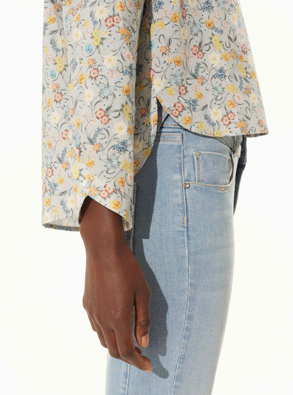 Cotélac Liberty Print Fleurs en Boutons Shirt - Gris Bleu Fleuri