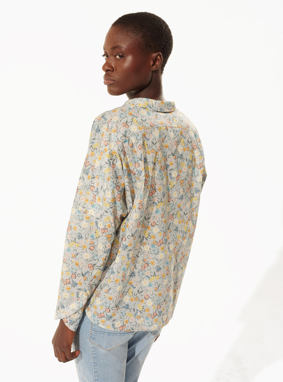 Cotélac Liberty Print Fleurs en Boutons Shirt - Gris Bleu Fleuri