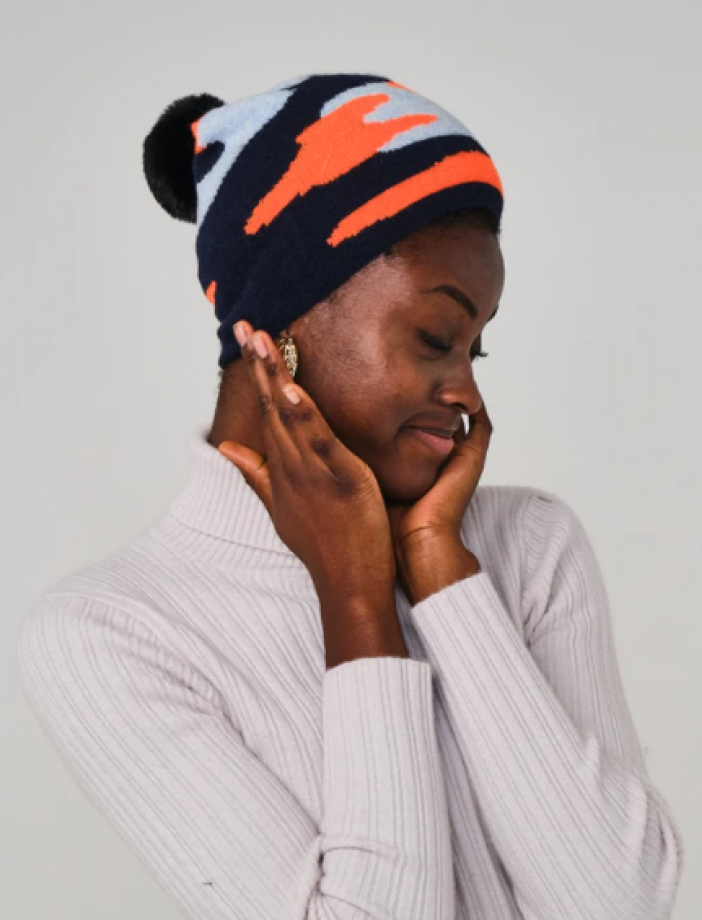 Coco Cashmere Hat - Navy|Orange