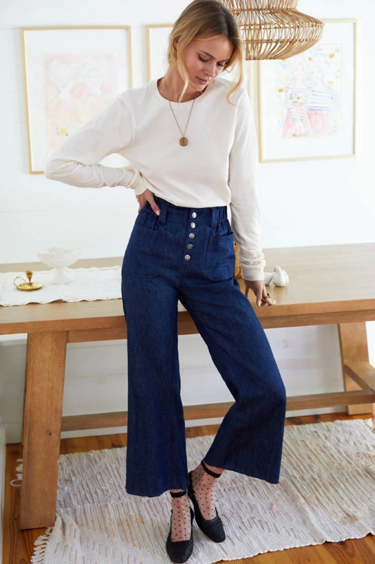 Tulip Crop Flare Pants - Indigo Organic