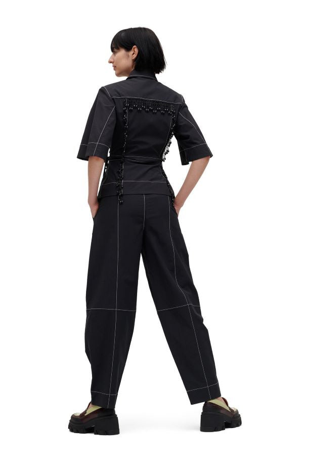 Ganni Cotton Crepe Elasticated Curve Pants - Black