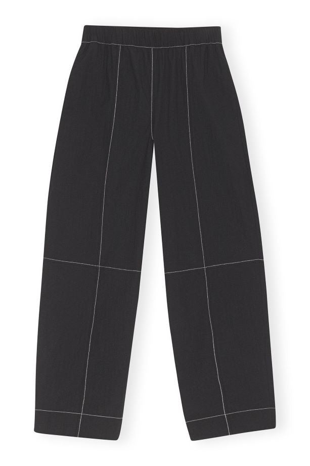 Ganni Cotton Crepe Elasticated Curve Pants - Black