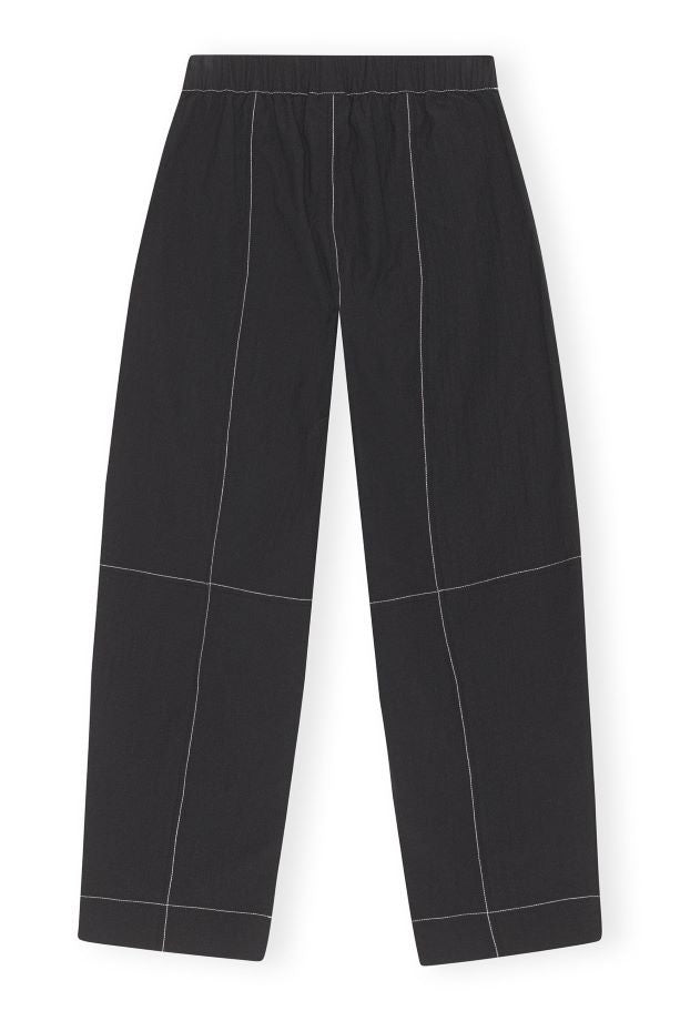 Ganni Cotton Crepe Elasticated Curve Pants - Black