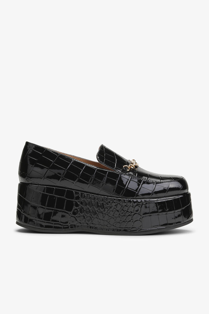 Ganni Butterfly Chain Platform Croco Patent Loafer - Black