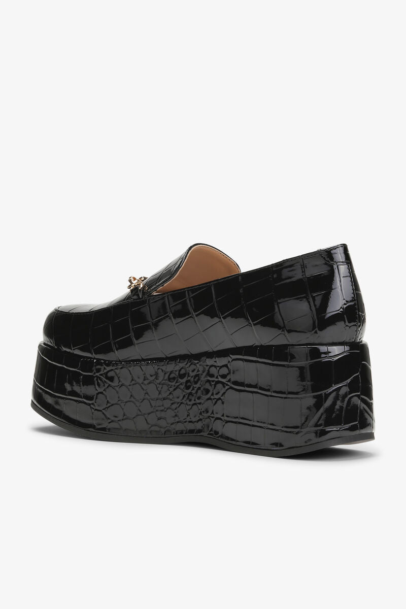 Ganni Butterfly Chain Platform Croco Patent Loafer - Black