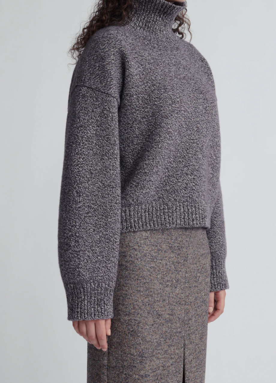 &Daughter Caragh Crop High Neck Sweater - Dark Brown/Ecru Mouline