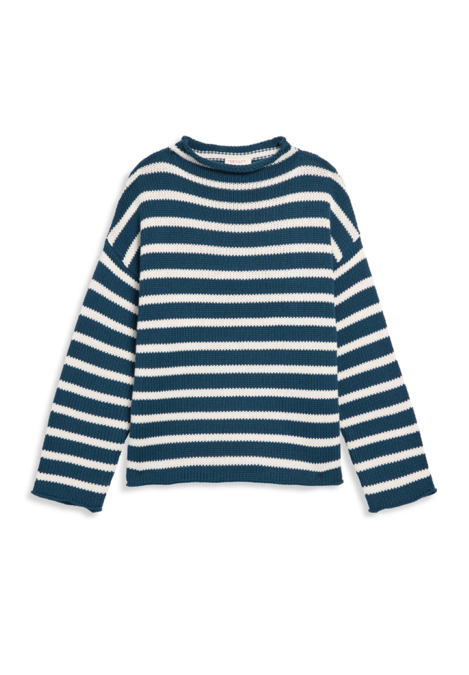 DemyLee Lamis Striped Cotton Sweater - Ocean Blue/Off White