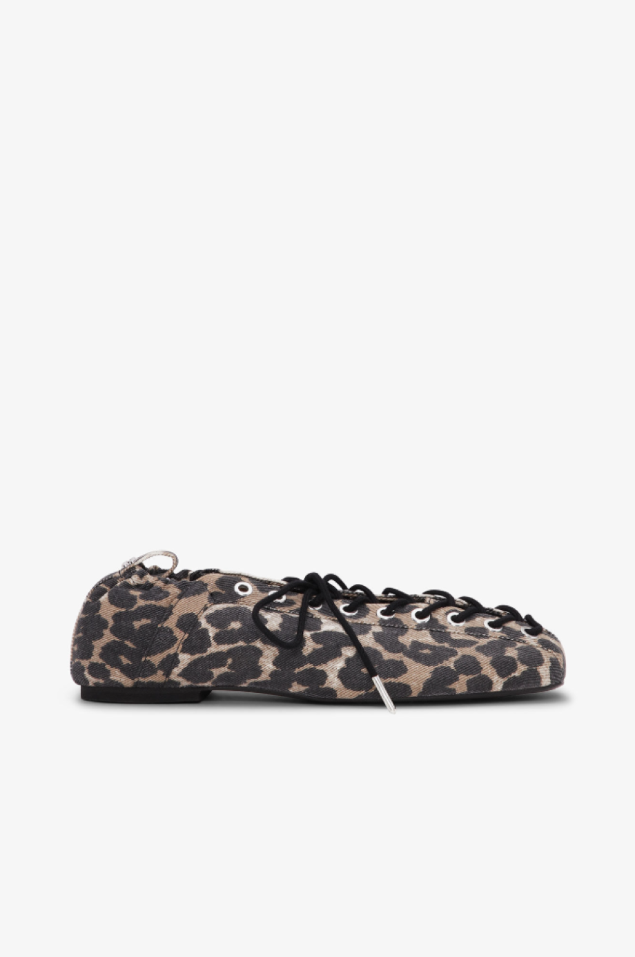 Ganni Denim Laceup Ballerina - Leopard