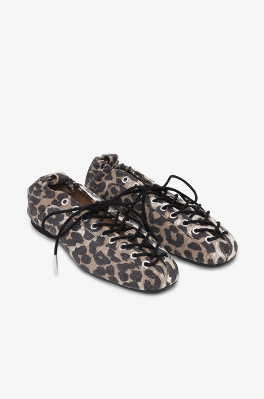 Ganni Denim Laceup Ballerina - Leopard