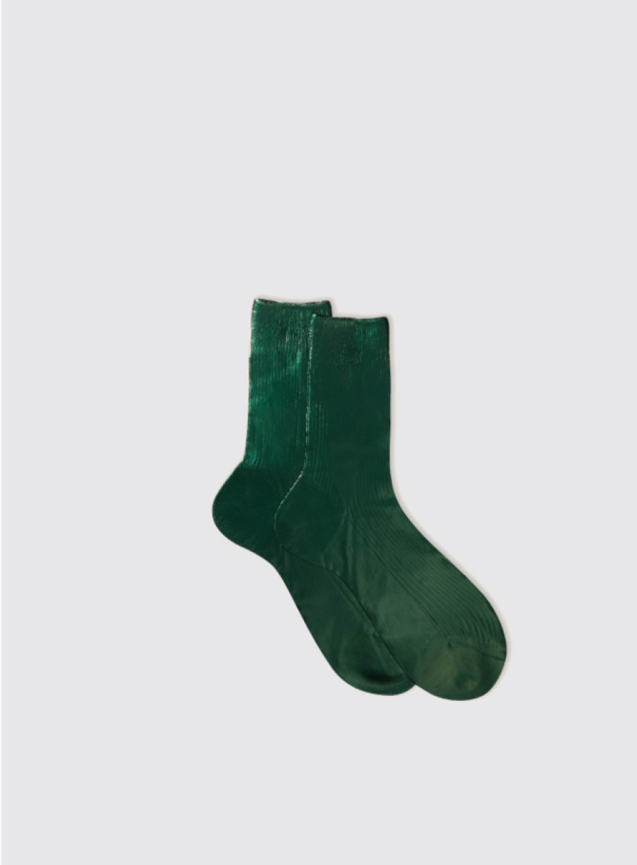 Maria la Rosa One Rib Laminated Metallic Sock - Forest Green