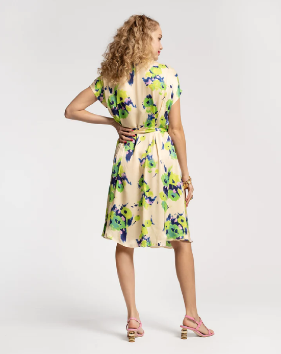 Frances Valentine Anna Slope Arm Dress Tuileries - Oyster/Green