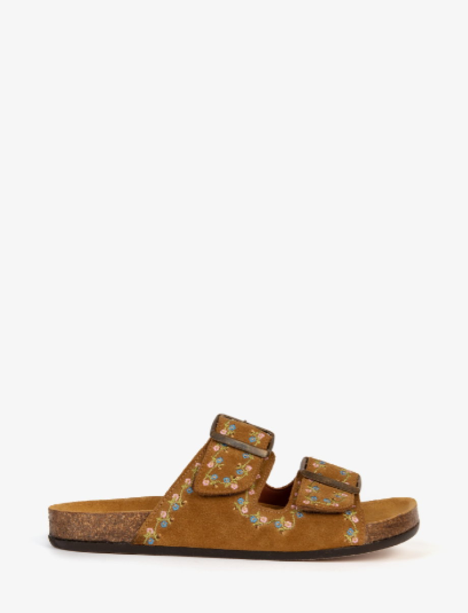 Pool Suede Embroidery Slide - Tan