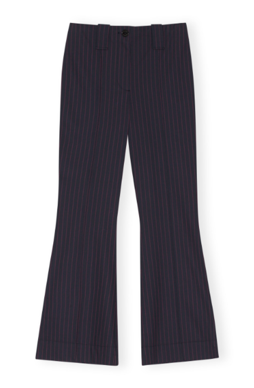 Ganni Stretch Stripe Mid Waist Pants - Sky Captain