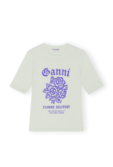 Ganni Light Cotton Jersey Fitted T-Shirt - Sea Foam