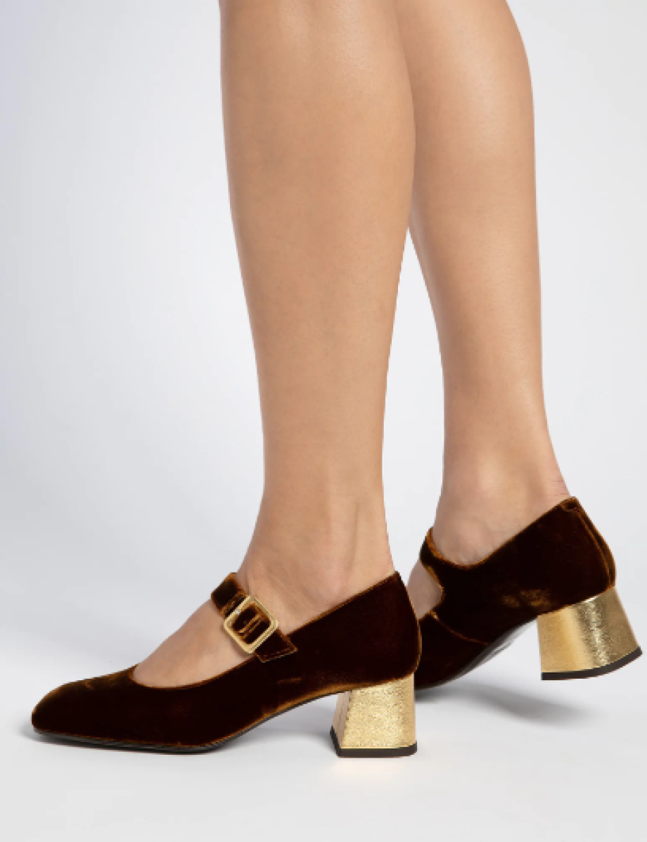 Penelope Chilvers Mid-Heel Mary Jane - Honey/Gold