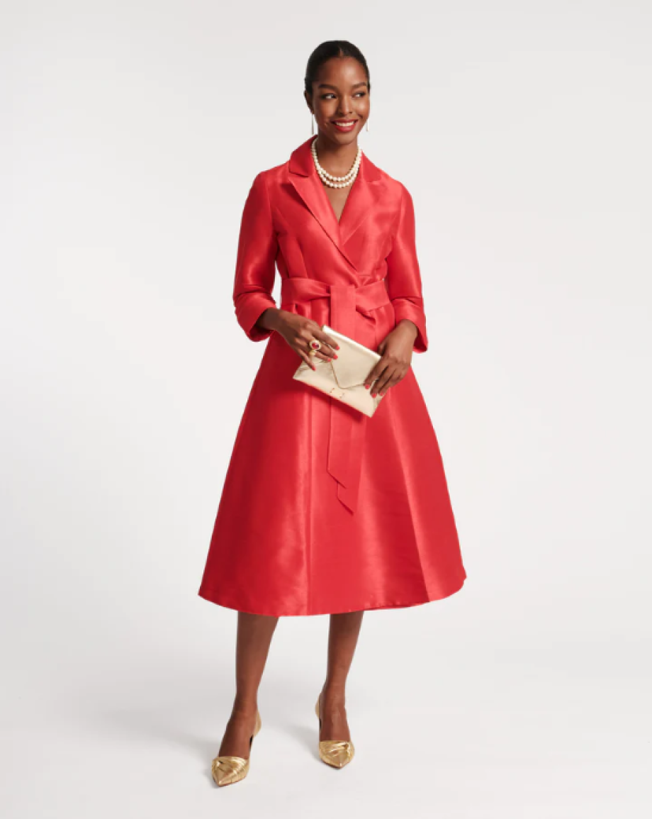 Frances Valentine Lucille Dupioni Wrap Dress - Red