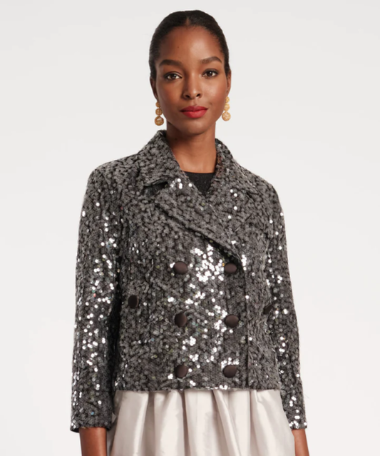 Frances Valentine Sloan Sequin Moto Jacket - Black