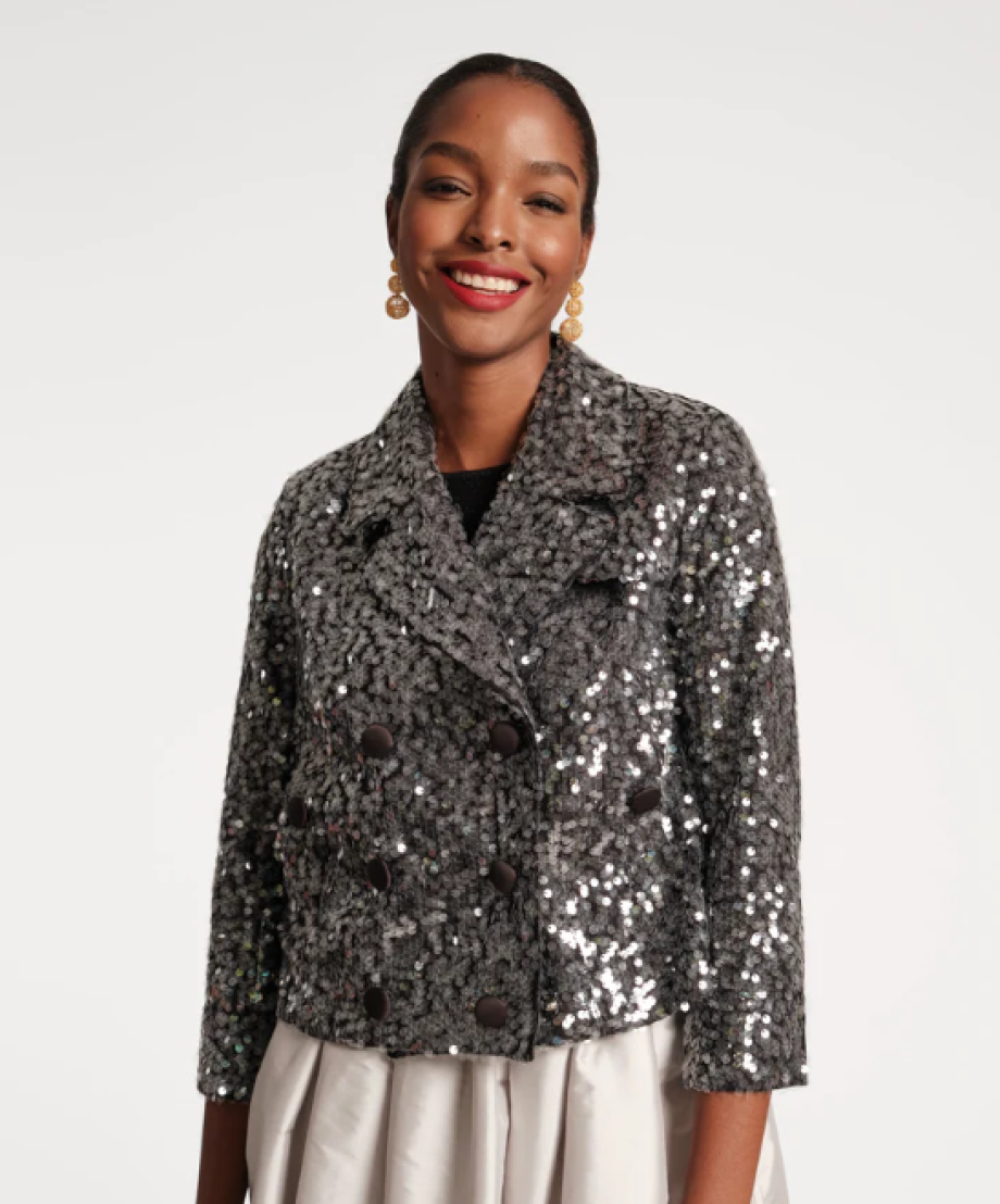 Frances Valentine Sloan Sequin Moto Jacket - Black