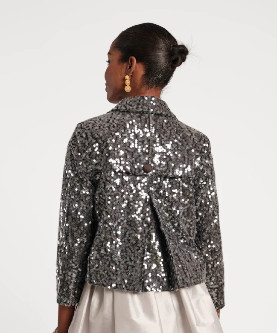 Frances Valentine Sloan Sequin Moto Jacket - Black