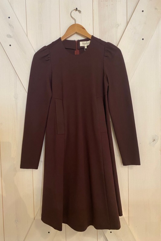 Psophia Knit Tailoring Long Sleeve Dress - Chestnut