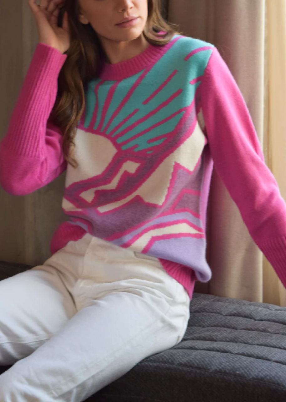 Never a Wallflower Mountain View Cashmere Crewneck - Pink