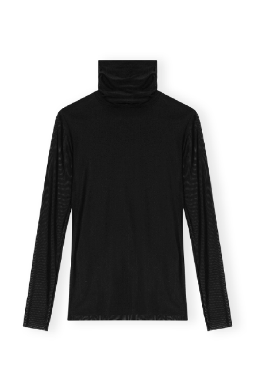 Ganni Mesh Long Sleeve Rollneck - Black