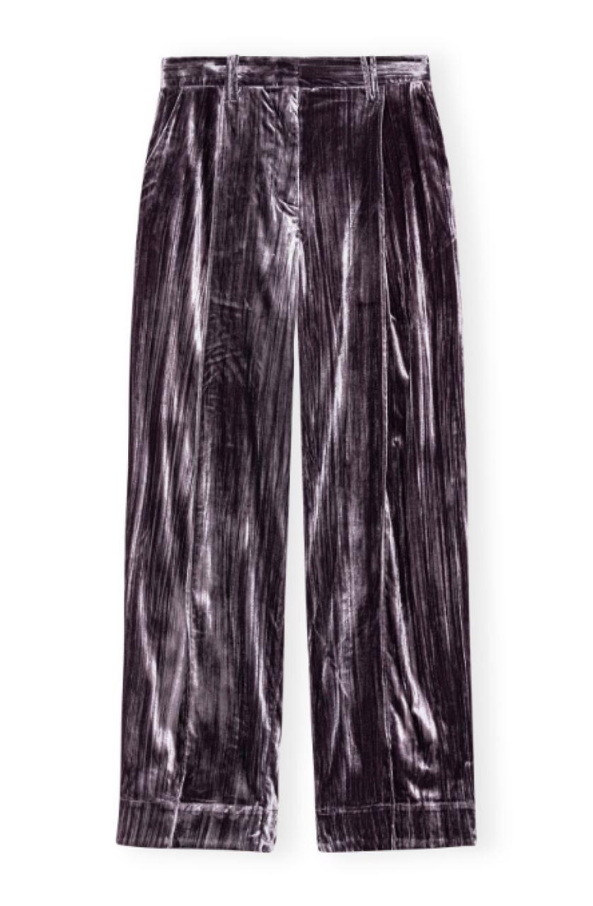 Ganni  Velvet Stripe Relaxed Pleated Pants - Phantom