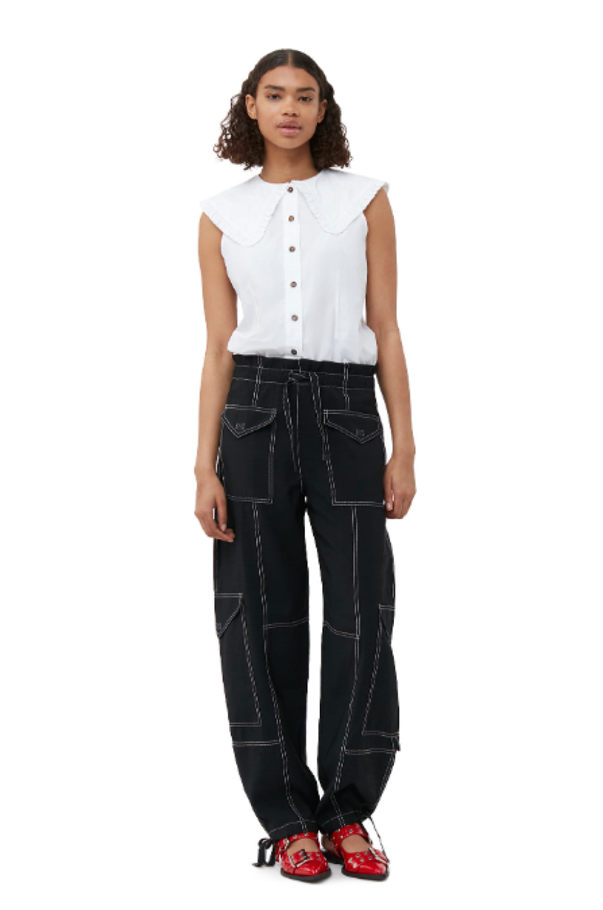 Ganni Light Slub High Waist Pocket Pants - Black