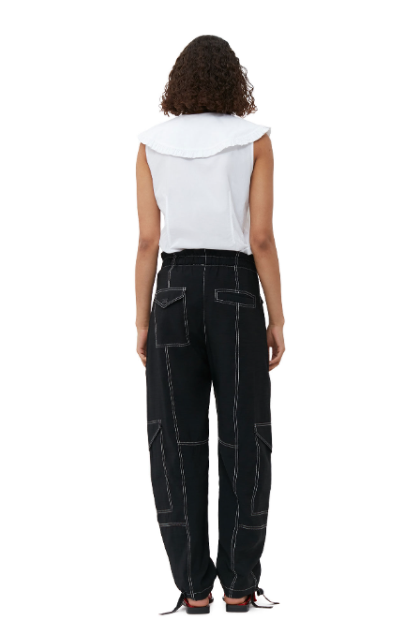 Ganni Light Slub High Waist Pocket Pants - Black