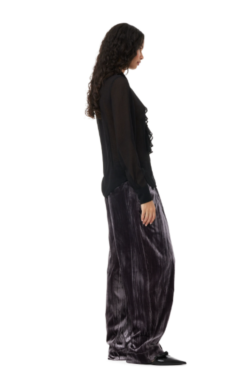 Ganni  Velvet Stripe Relaxed Pleated Pants - Phantom