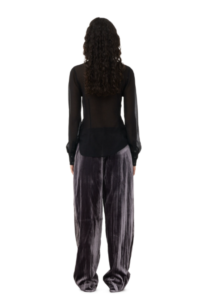 Ganni  Velvet Stripe Relaxed Pleated Pants - Phantom