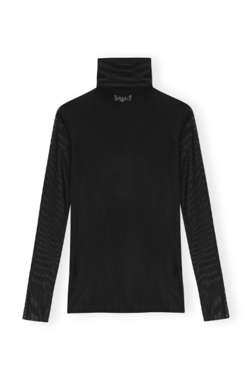 Ganni Mesh Long Sleeve Rollneck - Black