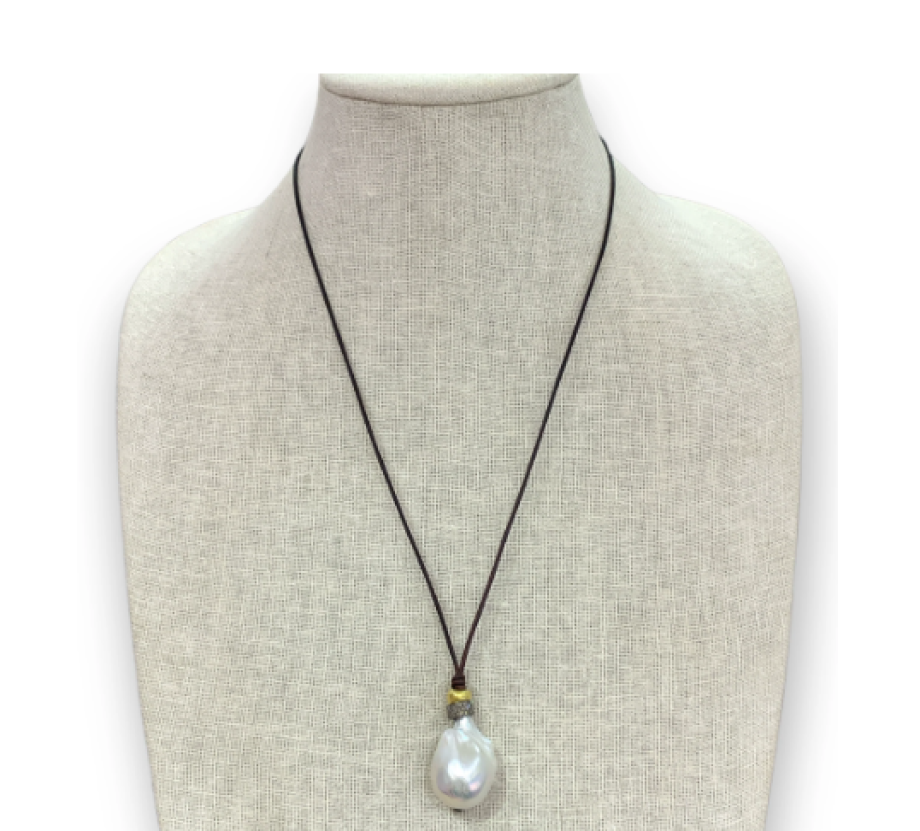 23" Baroque Pearl Diamond Gold Layering Necklace