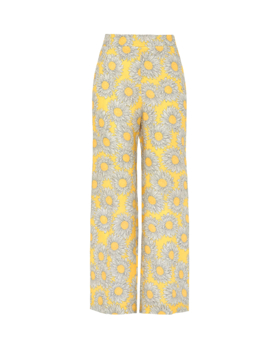 Mirto Floral Print Linen Trousers - Yellow