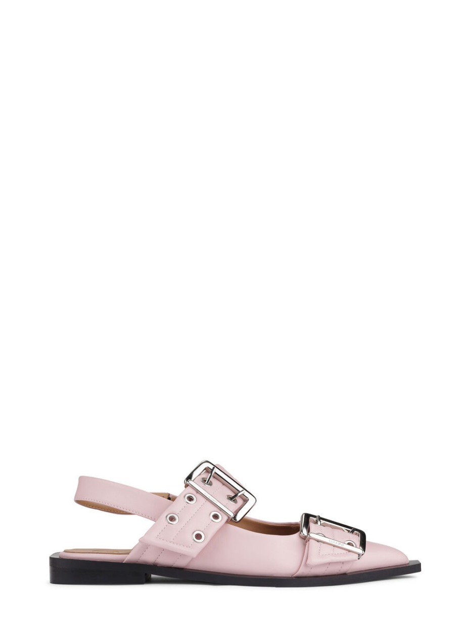 Ganni Feminine Buckle Ballerina - Chalk Pink