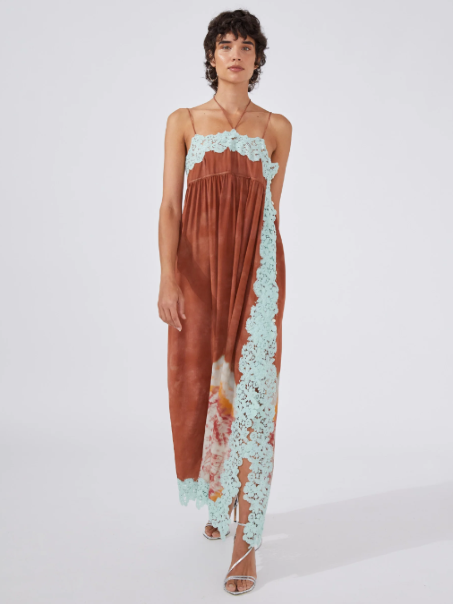 Hayley Menzies Tie Dye Lace Trim Slip Dress - Terracotta