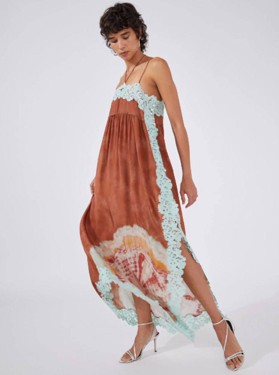 Hayley Menzies Tie Dye Lace Trim Slip Dress - Terracotta