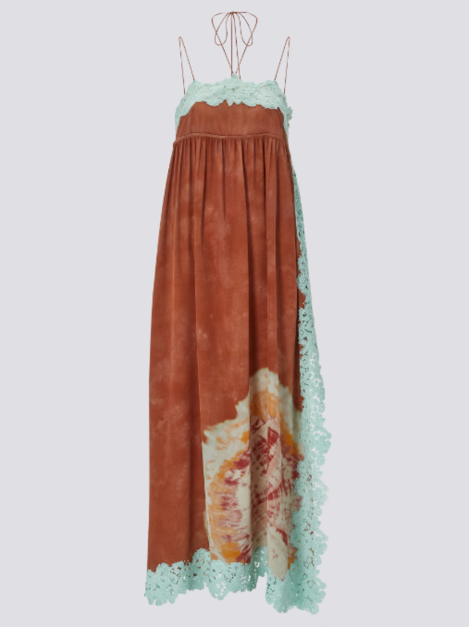 Hayley Menzies Tie Dye Lace Trim Slip Dress - Terracotta