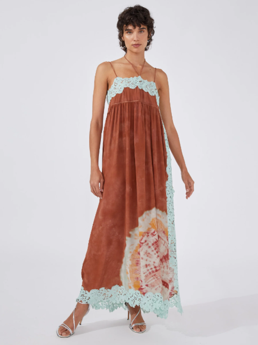 Hayley Menzies Tie Dye Lace Trim Slip Dress - Terracotta