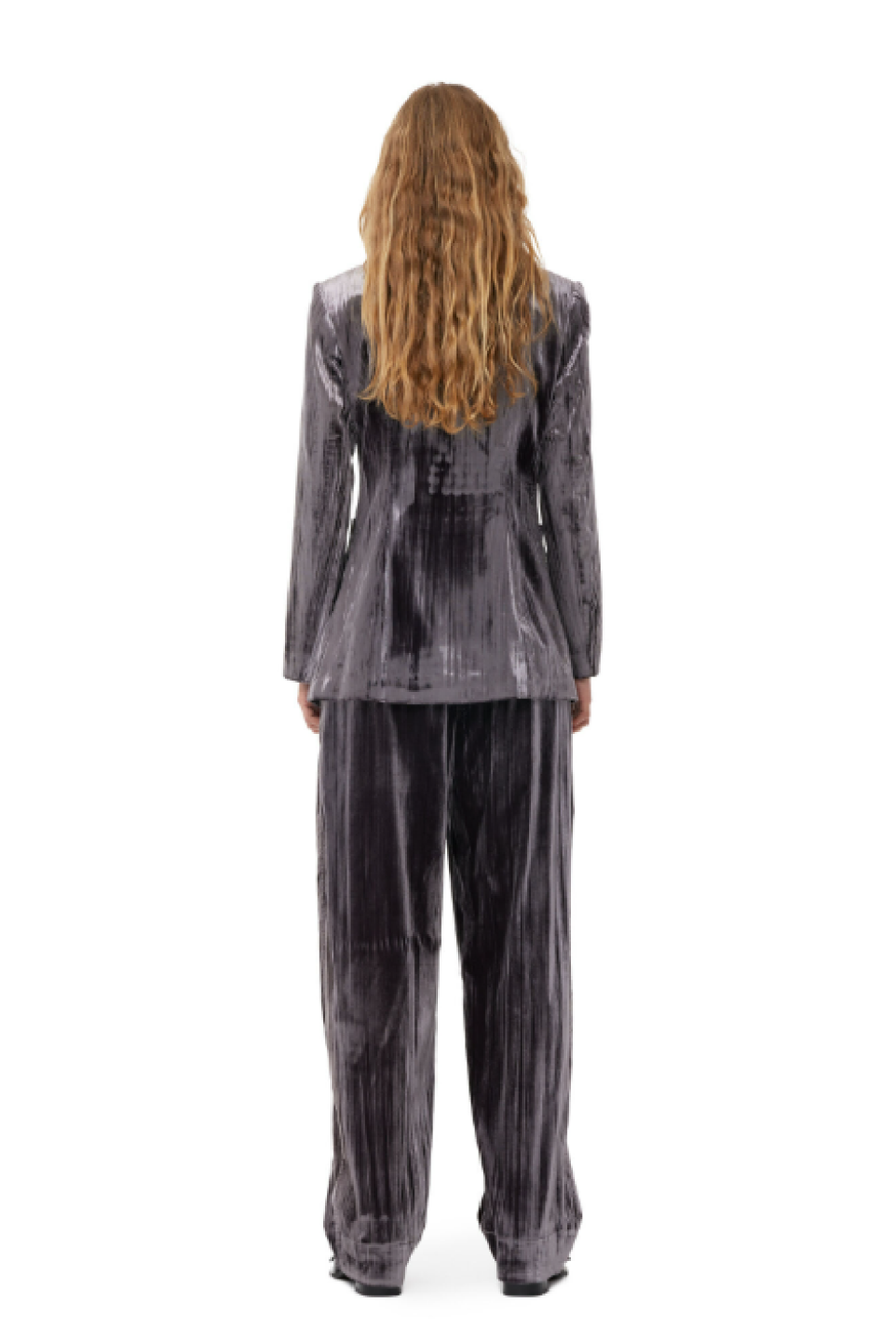 Ganni  Velvet Stripe Relaxed Pleated Pants - Phantom