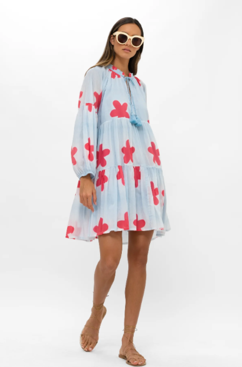 Oliphant Balloon Sleeve Short Dress - Mela Blue