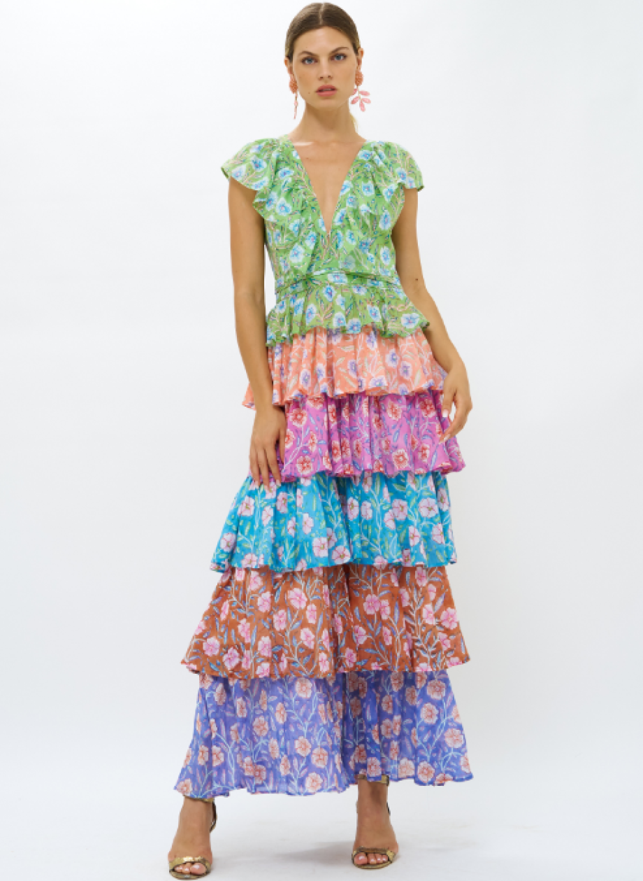 Oliphant Yoke Ruffle Maxi - Amalfi Lime