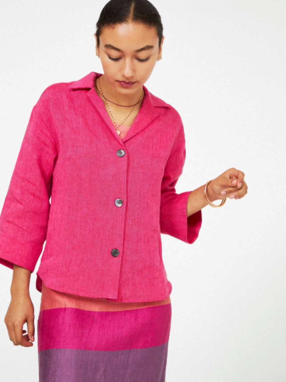 Lost & Found Linen Shirt Jacket - Fuxia