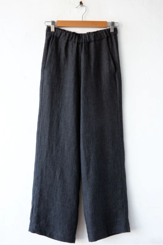 Lost & Found Wide Leg Linen Pant - Charcoal