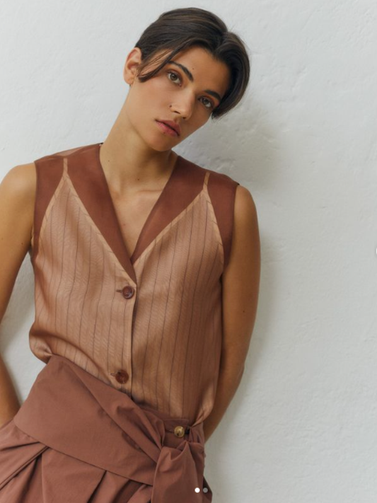 Alysi Tailored Transparent Silk Vest - Mahogany