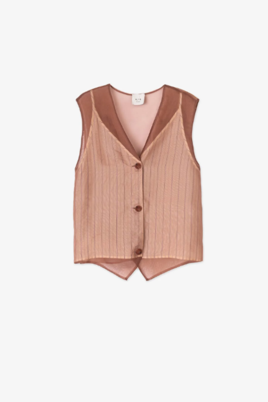 Alysi Tailored Transparent Silk Vest - Mahogany