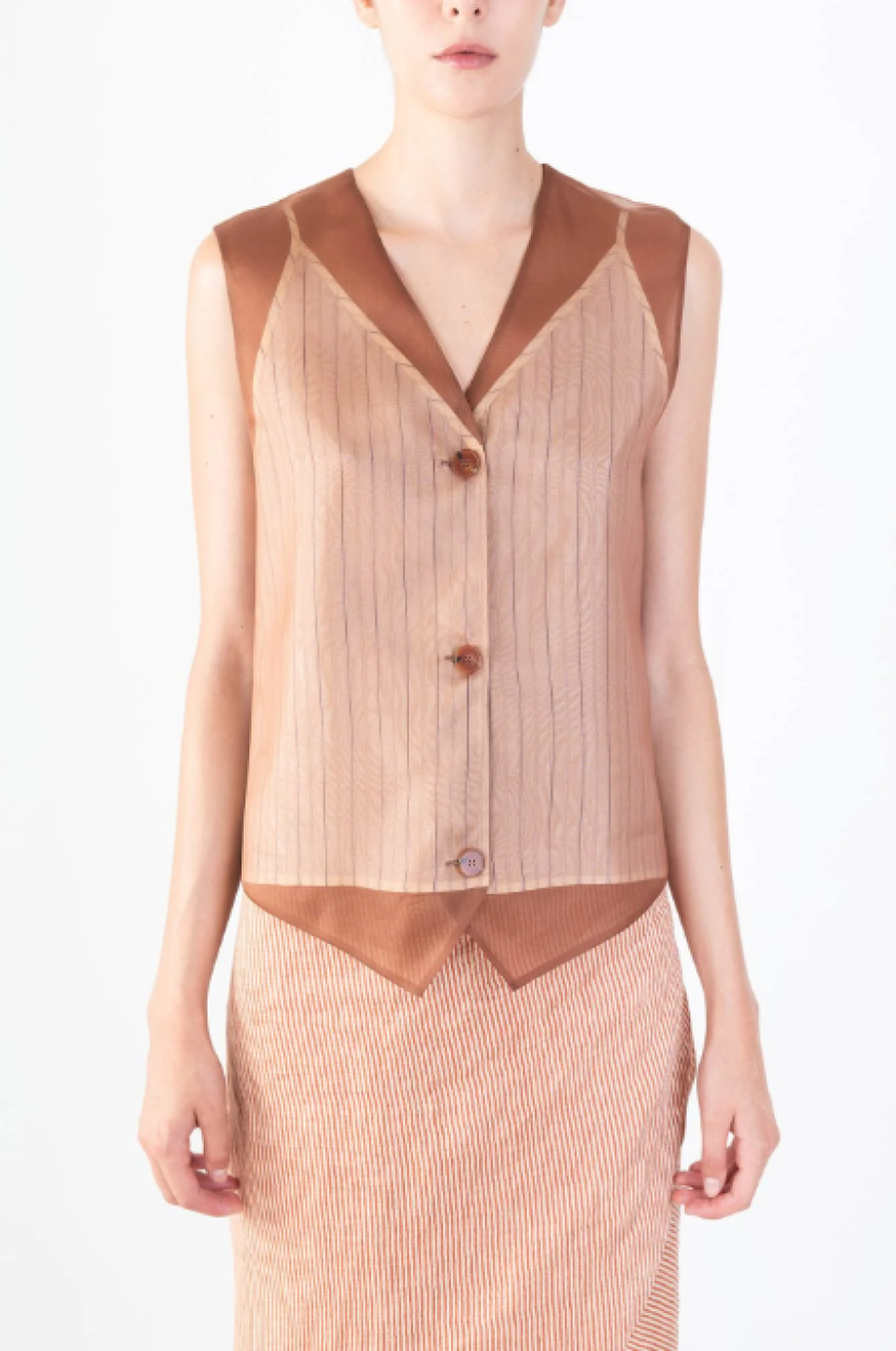 Alysi Tailored Transparent Silk Vest - Mahogany