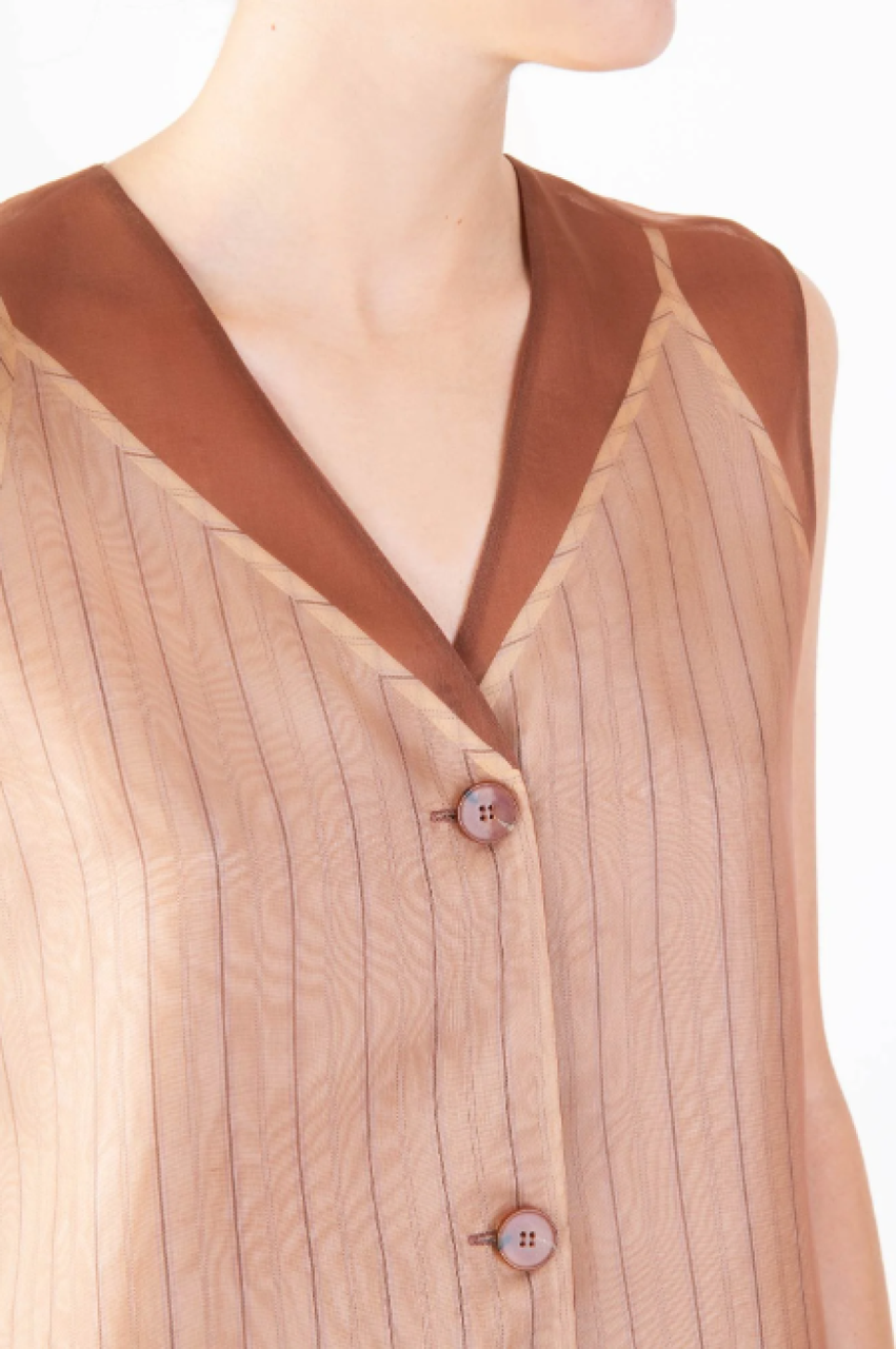 Alysi Tailored Transparent Silk Vest - Mahogany